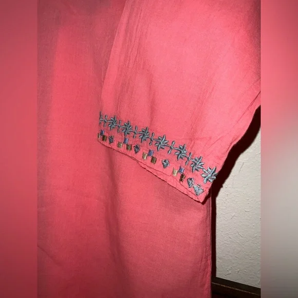 Johnny Was Coral Dress With Blue Multi Color Embroidery Flowers Size Small - Picture 2 of 7